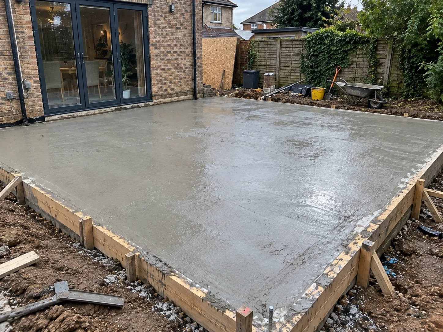 Residential concrete slab installation for a garden building in Barking