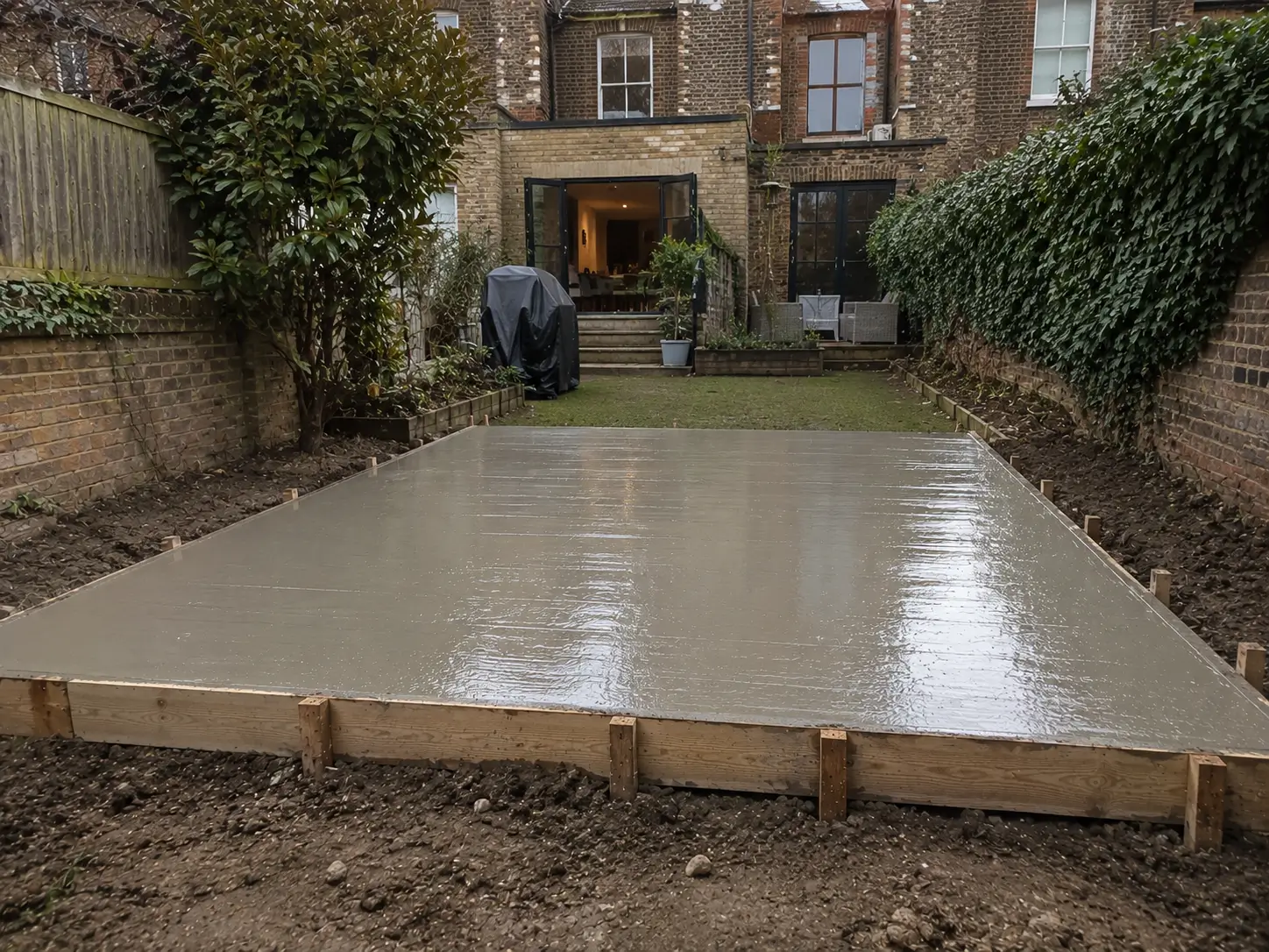 Flush concrete foundation installed